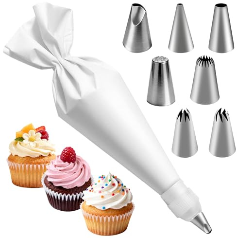 9 Stück Professionelles Spritzbeutel Set, Langlebig,Einfache Reinigung | Beinhaltet Einen Spritzbeutel, Sieben Spritztüllen aus Edelstahl und Einen Adapter zum Dekorieren von Keksen und Kuchen