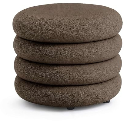 AKORD Teddy-Sitzhocker aus Samt mit Stauraum MOLLIS 55 cm, Fußstütze Rund, Polsterhocker für Schminktisch, Schlafzimmer, Wohnzimmer Möbel, Make-up-Hocker, Gepolstert, Braun