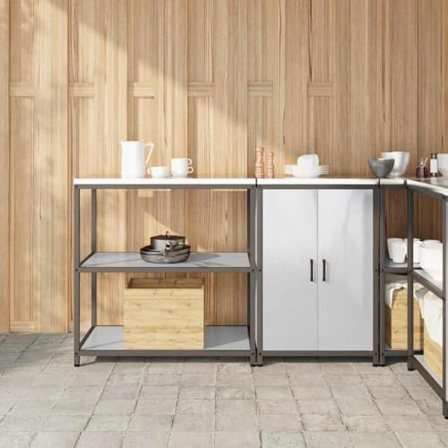 Frdhee Hoher Aufbewahrungsschrank,Küchenlager-Set mit mit Speicher 2 pcs Silber Edelstahl für Kleine Räume, Küche, Einfache Montage