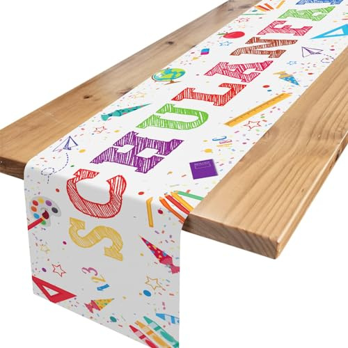Tischläufer Einschulung Deko Weiß, Tischband für Schuleinführung Schulkind Bunt Zuckertüten ABC, Tisch Läufer Tischdeko für Mädchen Jungen Schulanfang Einschulung Deko, 180 x 35cm