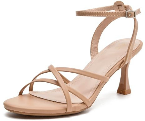 DADAWEN Sandales Femme Talon Kitten Heel Bout Ouvert Bride Cheville Sandales été Cuir Talon Bas Confortable Élégantes Mariage Soirée Cérémonie fête
