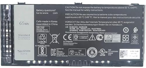 Batternix 65Wh FV993 PG6RC R7PND T3NT1 N71FM Batterie d'ordinateur Portable Remplacement pour Dell Precision M4600 M4700 M6600 M6700 M4800 M6800 Série 11.1V 6200mAh Haute Performance