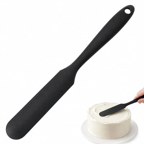 Silicone Palette Knife – Baking Spatula for Spreading & Smoothing Icing, Heat Resistant Jar Scraper, Non-Stick Non-Scratch Utensil, Midnight Black (24.5x2.5x1cm)