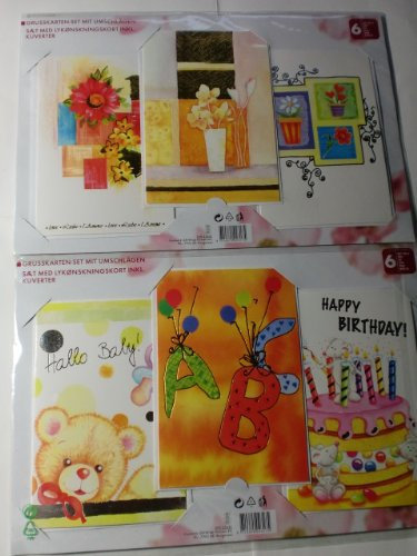 Geburtstagskarte Glückwunschkarte Grusskarte Geschenkskarte Geschenkkarte Kindergeburtstag, Baby, Schulanfang, Love, Allgemein Danke 6 Karten mit Umschläge 1 Set