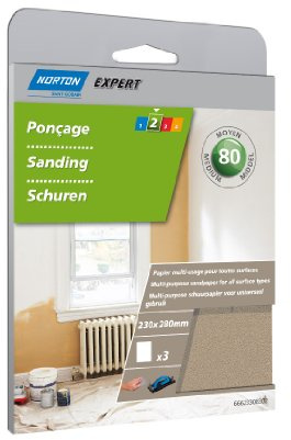 Norton Multi-Verwendung Schleifpapier, 230 x 280 mm, Körnung 80, 3 Stück