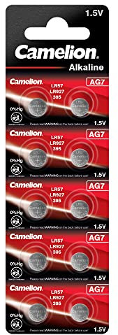 Camelion 12051007 - Alkaline Knopfzellen-Batterie ohne Quecksilber AG7/LR57/LR926/395 mit 1,5 Volt, 10er Set, Kapazität 45 mAh