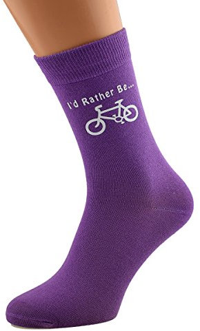 I'd Rather Be Cycling with Bike Image Printed in White on Ladies PURPLE Socks Great Mothers Day Present