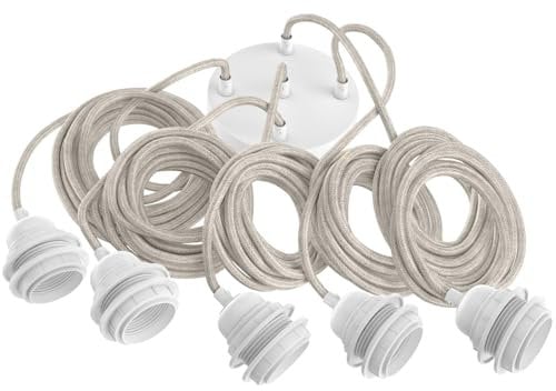 Hoopzi - Pendelleuchte 5 Flamming - 3,5m Textilkabel - 5 X E27 Fassung - Vintage, Industrial Für Esstisch, Wohnzimmer, Esszimmer, Zimmer, Schlafzimmer, Küche