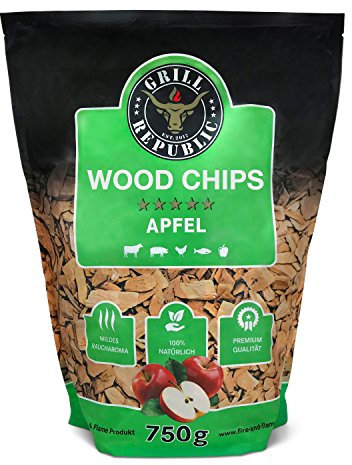 Premium Räucherchips Apfel für optimales Raucharoma beim Grillen | 100% Natürliches Smoker-Holz geeignet für Kugel-, Stand- und Gas-Grill | Extra große 750 g Packung