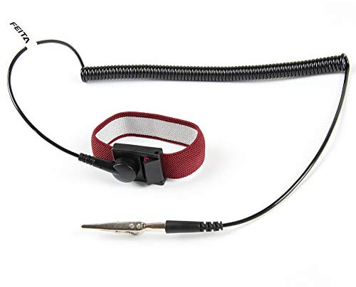 FEITA Anti Static ESD Handschlaufe Antistatic Armband mit 8 Fuß Erdungsdraht - Static-Release-Armband mit Clip - Weinrot - 1 Stck