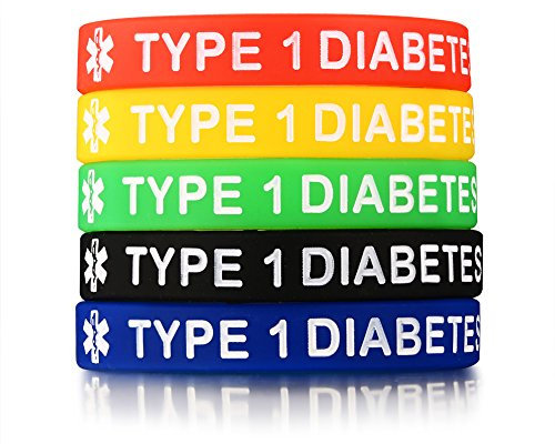 PJ JEWELRY 5 Silikonkautschuk TYP 1 DIABETES Medical Alert ID Armband Notfall Armbänder,5 Farben