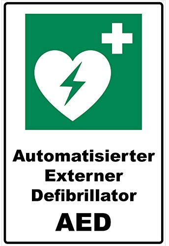 Schild Automatisierter Externer Defibrillator AED Schild Rettungszeichen grün 30 x 20 x 0,3 cm Hartschaumplatte