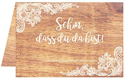Set 25 Premium Tischkarten Platzkarten Namenskarten Hochzeit Geburtstag Taufe Kommunion Konfirmation Firmung Jugendweihe Feier Jubiläum (Holz mit Spitze, 25 Karten)