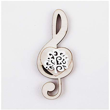 DLM-29113 (Kit 12 Pezzi) Calamita Magnete Cuore Chiave di sol Violino Albero della Vita Bianco in Legno Musica Segnaposto bomboniera