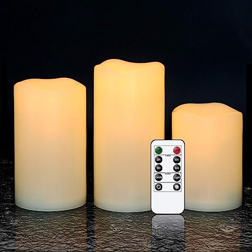 Eldnacele Outdoor LED Candles with Remote Timer, Flameless Flickering 3 Pack Battery Operated Waterproof Heat Resistant Candles for Outdoor Indoor Garden Patio Home Decoration