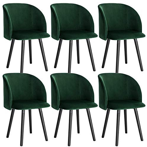 WOLTU Esszimmerstühle 6er Set Küchenstühle Wohnzimmerstühle Polsterstühle, Armlehnstühle mit Rückenlehne, für Esszimmer, Küche, Wohnzimmer, Samt, Gestell aus Massivholz, Dunkelgrün, BH121dgn-6