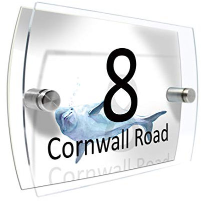 Colourbat Watercolour Animals Personalised Modern House number Sign Name and Number Street Wall Plaque (Dolphin)