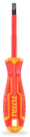 TOTAL - Destornillador Aislado de Punta Plana - Para Trabajos Eléctricos - Cromo Vanadio - SL3 X 75 MM - Certificación Estándar VDE