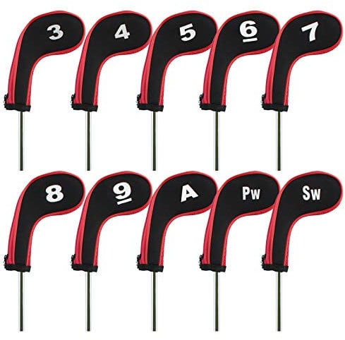 Andux 10pcs/set Golf Iron Club Head Covers with Zipper Black/red MT/AL03