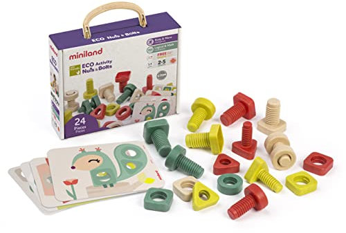 Miniland Ecofriendly Set attività Viti e Dadi Eco, Colore Verde Scuro, Small, 1