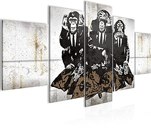 Runa Art Bild Loft Wohnzimmer Street Art Affen 5 Teilig Duke of Lancaster UK Grau Wandbilder auf Vlies Leinwand 037053a