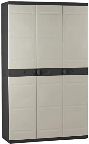 PEGANE Armoire Meuble de Rangement 3 Portes intérieur/extérieur Coloris Noir/Taupe - Longueur 105 x Profondeur 40,5 x Hauteur 176 cm