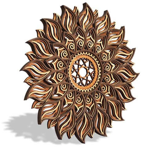 ADDMES Décoration murale soleil de 30 cm, art mural mandala en bois, panneau de soleil creux à suspendre, décoration murale multi-couches en forme de fleur de lotus, décoration spirituelle pour