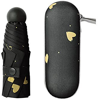 ADSFG Mini Sonnenschirm mit Box Regenschirm Für Regen Doppelter Zweck 95% UV-Schutz Leicht Tragbar Kleiner Taschenschirm in Liebeskapselform,Schwarz