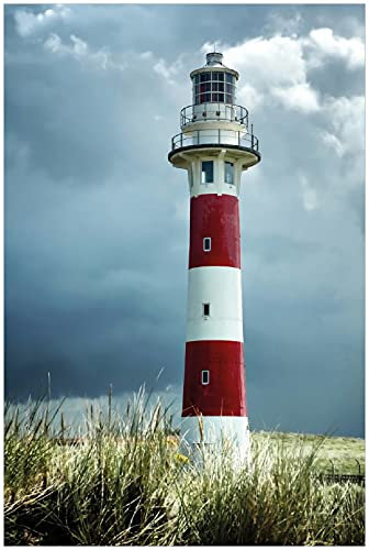 Wallario Poster - Leuchtturm am Strand in Premiumqualität, Größe: 61 x 91,5 cm (Maxiposter)