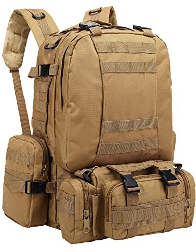 SHANNA Militär Rucksack wasserdicht, 55L Taktischer Rucksack survival rucksack Armee Rucksack MOLLE Assault Pack Taktischer Kampfrucksack für Outdoor Wandern Camping Trekking Angeln Jagd(Khaki)
