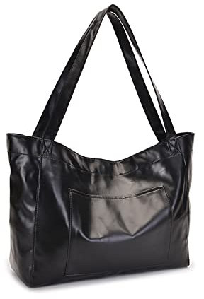 NICOLE & DORIS Handtasche Damen Groß Shopper Tasche Casual Schultertasche Weiche Leder Tragetasche Reise Tote Bag Elegant Handtaschen Schwarz