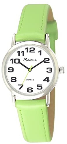 Ravel - Damen (groß) - Armbanduhr mit großen Ziffern - Lindgrün/silbernes Ton/weißes Zifferblatt
