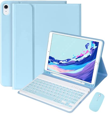 Keyboard Case for iPad Air 13 Inch/iPad Pro 12.9 6th/5th/4th/3rd Generation with Mouse, Candy Slim Detachable Magnetic Wireless Keyboard Case with Pencil Holder (Sky Blue)