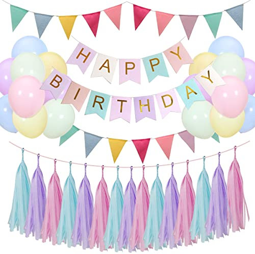 Decorazioni Compleanno Bambina, Palloncini Arcobaleno e Pastello per Feste, Buon Compleanno Striscione, Addobbi per Bambina