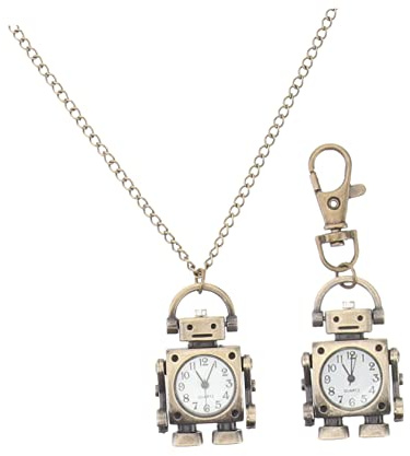 Mikikit Roboter Kettenanhänger Mit Uhr Anhänger Retro Taschenuhr Schlüsselanhänger Vintage Roboter Schlüsselring Kreativer Anhänger Für Handtasche Oder Rucksack