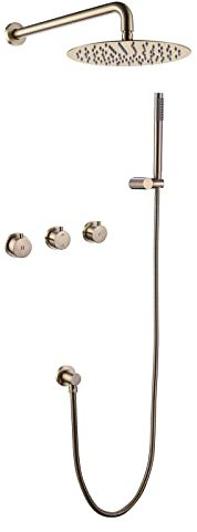 XJTNLB Soffione Doccia Incasso Set Doccia con Soffione e Doccetta, Colonna Doccia Senza Miscelatore Rubinetto Doccia Da Muro Oro Spazzolato