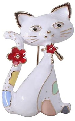Broche bijou chat noir ou blanc, acier inoxydable. (Blanc)