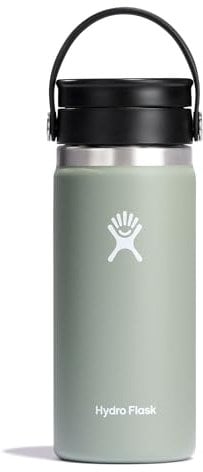 HYDRO FLASK - Reise-Thermos 473ml (16 oz) - Vakuumisolierter Edelstahl-Thermos - Auslaufsicher Flex-Trinkdeckel - Thermos für Kaffee - Größe Öffnung - Agave