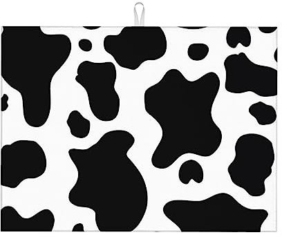 Abtropfmatte schwarz und weiß Kuh bedruckt Mikrofaser Geschirrabtropfmatte Küche Geschirrmatte großes Abtropfpad für Theken Abtropfgitter 45,7 x 61 cm