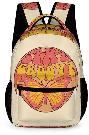 SJOAOAA Kinder-Rucksack für Schule, 70er Jahre Retro abstraktes Schmetterlingsmuster, Studenten, Büchertaschen, Schultaschen, Mädchen und Jungen, Siehe Abbildung, Einheitsgröße