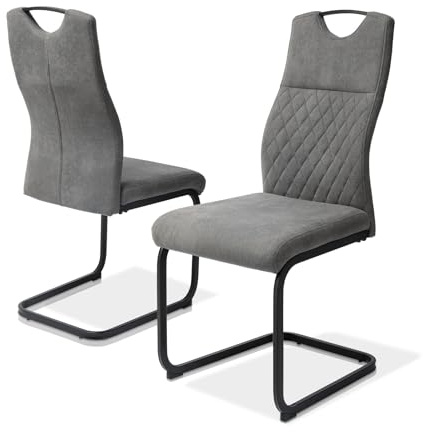 JIEXI Cantilever Dining Chair Set 2 Pieces Modern High Back Padded Seat with Chrome Legs and Side Chairs for Living Room (Grey 2 Chair)