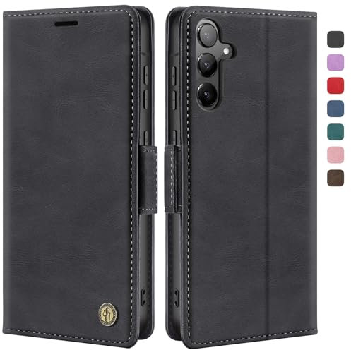 ivencase Handyhülle Kompatibel mit Samsung Galaxy A55 5G Hülle mit Schutzfolie, Premium Leder Brieftasche [Klappbar Ständer Kartenfach] Wallet Schutzhülle Flip Case Tasche-Schwarz