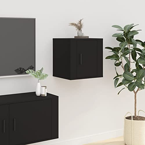 Gecheer Mueble de Pared para TV Mesa de TV Colgante Mueble de TV Flotante Estantería de Pared con Almacenamiento,Mesita de Noche Flotantes Negro 40x34,5x40 cm