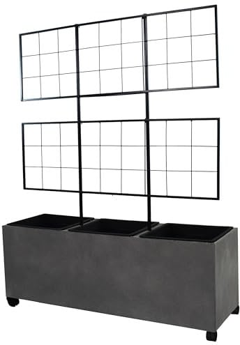 Dehner Fioriera Milano, resistente al gelo/ai raggi UV/resistente alle intemperie, ca. 100 x 130 x 35 cm, incl. rotelle/3 inserti per piante, cemento leggero, grigio