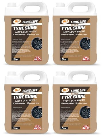 Filo Brown Tyre Shine 4 x 5 Litre - Premier Wet Look Tire Dressing Gel for Cars, Long-lasting Glycerine Formula, Instant Sheen, Ultimate Tire Shine Spray or Brush On.
