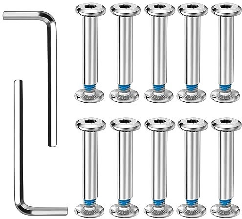 DTYGUIXE Tornillos para Ruedas de Patines, 12 Tornillos para Patines con Tuercas y 2 Llaves Tornillos para Rueda de Maletas de Hierro Ejes para Ruedas Patines en Línea para Reparación de Patines