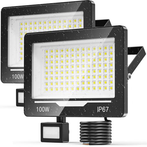 TOPAUBUB LED Strahler Fluter mit Bewegungsmelder Außen 100W 2 Stücke - 10000LM 6500K IP67 Wasserdicht LED Scheinwerfer Aussenstrahler mit Bewegungsmelder Außenstrahler Flutlichtstrahler für Garten