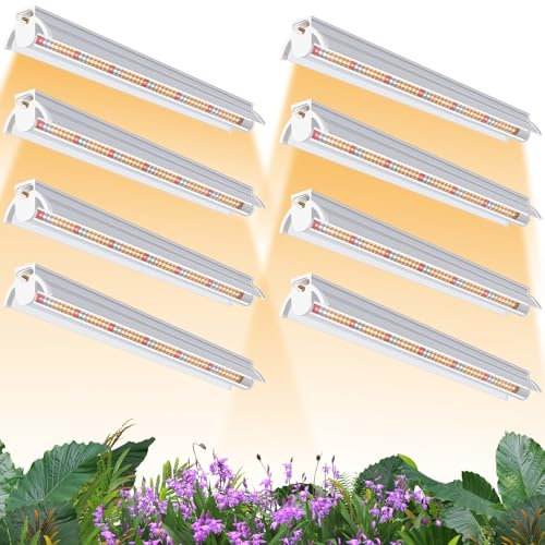 T5 8pcs Lampada per Piante, Full Spectrum 42CM lampade LED Coltivazione, Lampada per coltivazione di piante con riflettore/Design a catena a margherita per semina,scaffali di coltivazione