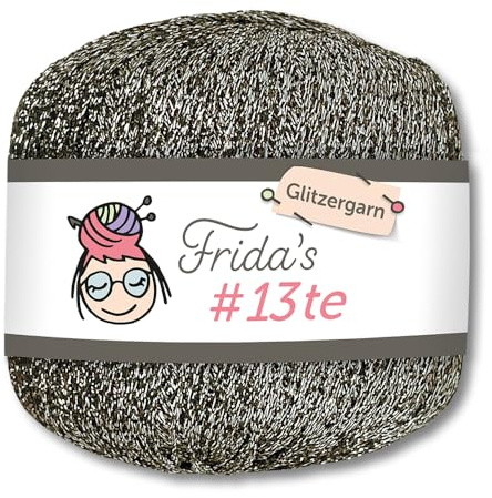 Frida's Wollhaus Frida's 25 g #13te Glitzergarn Häkelgarn Effektgarn Metallic Häkeln Stricken Wolle Garn 18 Farben (1303 | Silber)