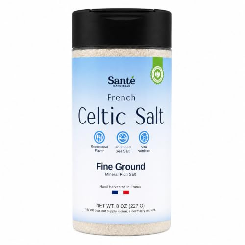 Sante Naturelle French Fine Ground Sea Salt Shaker - 8 oz. Salt From the Celtic Sea, Unrefined French Sea Salt Organic, Rich in 82+ Minerals Celtic Salt, 100% Natural & Hand Harvested